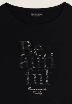 Freddy Canotta con fondo svasato e grafica con borchie-Donna Top E Canotte