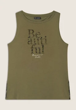 Freddy Canotta con fondo svasato e grafica con borchie-Donna Top E Canotte