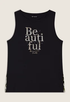 Freddy Canotta con fondo svasato e grafica con borchie-Donna Top E Canotte