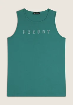 Freddy Canotta con scollo tondo e logo glitter-Donna Padel|Pilates