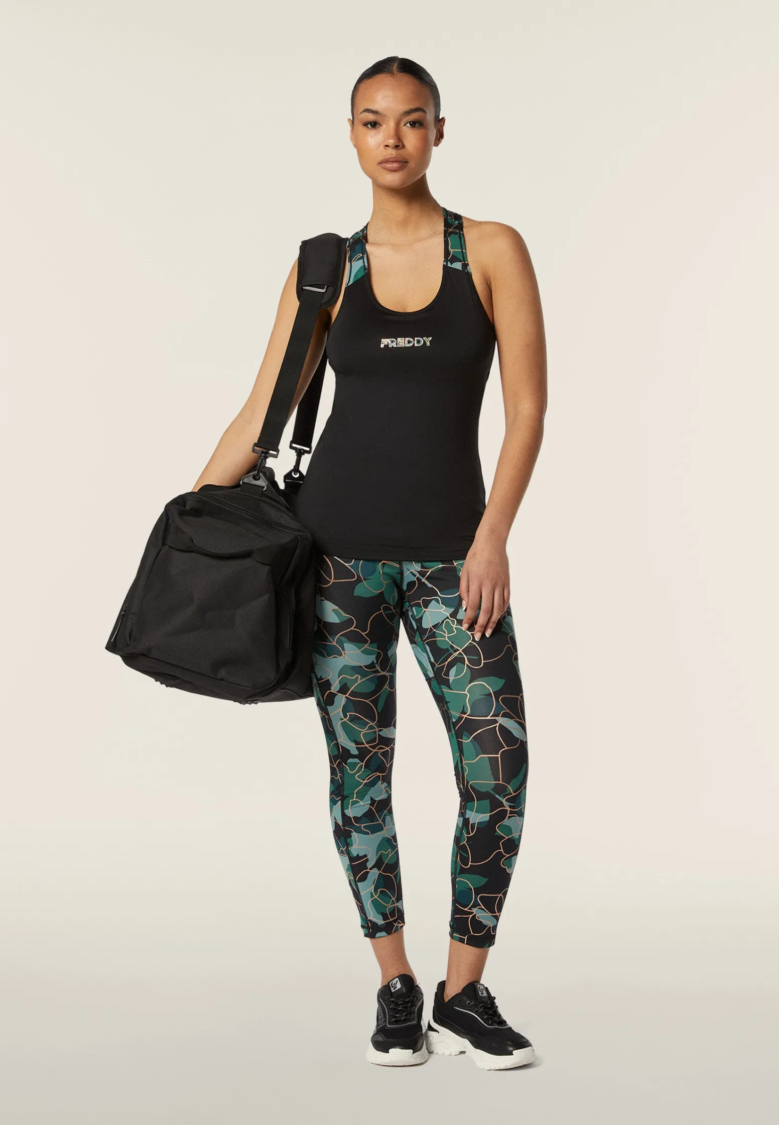 Freddy Canotta sportiva in tessuto tecnico con inserto floreale-Donna Padel|Pilates