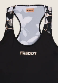 Freddy Canotta sportiva in tessuto tecnico con inserto floreale-Donna Padel|Pilates