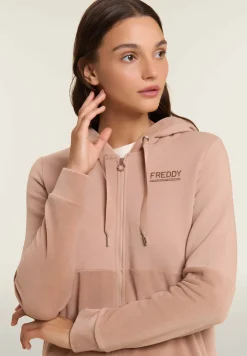 Freddy Felpa cappuccio e zip da donna con fondo in velluto-Donna Ginnastica|Felpe