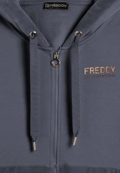 Freddy Felpa cappuccio e zip da donna con fondo in velluto-Donna Ginnastica|Felpe