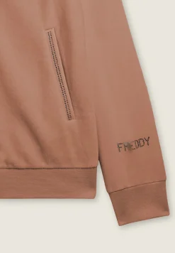 Freddy Felpa collo alto da donna in velluto con zip e logo strass-Donna Ginnastica|Felpe
