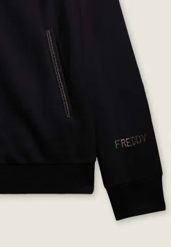 Freddy Felpa collo alto da donna in velluto con zip e logo strass-Donna Ginnastica|Felpe