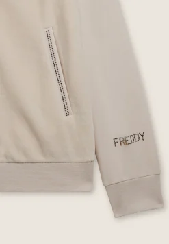 Freddy Felpa collo alto da donna in velluto con zip e logo strass-Donna Ginnastica|Felpe