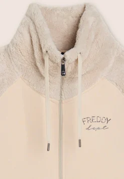 Freddy Felpa con zip e collo alto, maniche e collo in pile sherpa-Donna Ginnastica|Felpe