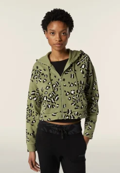 Freddy Felpa corta comfort fit da donna con zip e fantasia maculata-Donna Felpe