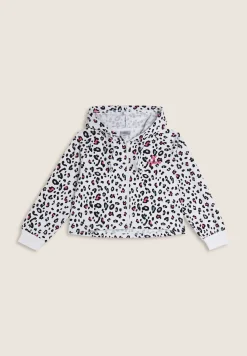 Freddy Felpa corta leopardata Bambina con Cappuccio e zip- Felpe