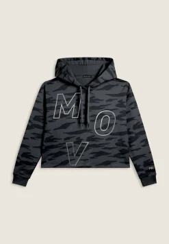 Freddy Felpa cropped camouflage con cappuccio e stampa “MOV”-Donna Fitness|Felpe