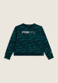 Freddy Felpa cropped con logo perlato e fantasia camouflage-Donna Fitness|Felpe