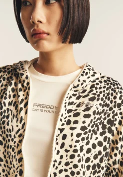 Freddy Felpa cropped con zip e cappuccio animalier-Donna Felpe