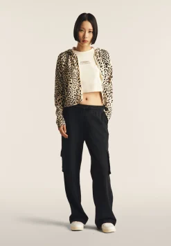Freddy Felpa cropped con zip e cappuccio animalier-Donna Felpe