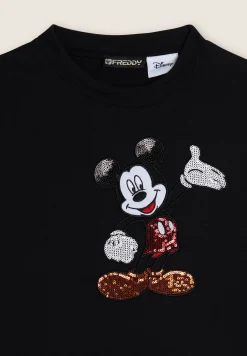 Freddy Felpa cropped nera con ricamo Mickey Mouse-Donna Felpe