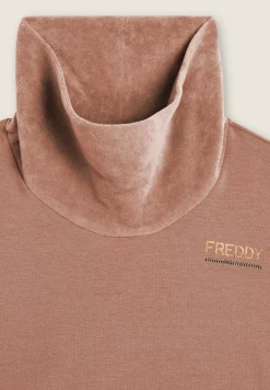 Freddy Felpa da donna con fondo e collo alto in velluto-Donna Ginnastica|Felpe