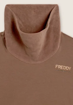 Freddy Felpa da donna con fondo e collo alto in velluto-Donna Ginnastica|Felpe