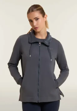 Freddy Felpa da donna con zip, spacchi laterali e collo alto in velluto-Donna Ginnastica|Felpe