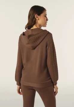 Freddy Felpa donna comfort con zip e cappuccio e maniche a trecce-Donna Felpe