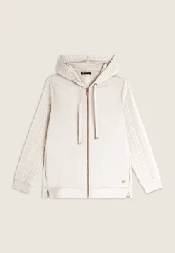 Freddy Felpa donna comfort con zip e cappuccio e maniche a trecce-Donna Felpe