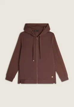 Freddy Felpa donna comfort con zip e cappuccio e maniche a trecce-Donna Felpe