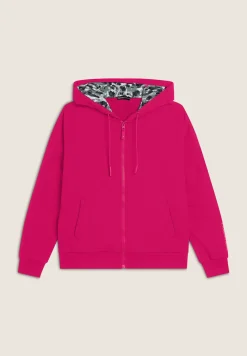 Freddy Felpa donna comfort con zip e cappuccio con interno maculato-Donna Fitness|Felpe