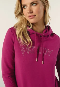 Freddy Felpa donna con cappuccio stampa paislely e logo con borchie-Donna Ginnastica|Felpe