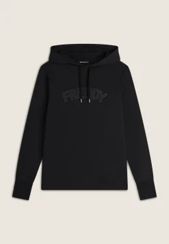 Freddy Felpa donna con cappuccio stampa paislely e logo con borchie-Donna Ginnastica|Felpe