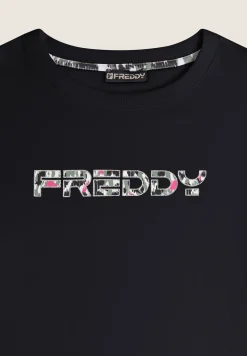 Freddy Felpa donna con cappuccio comfort fit con logo maculato-Donna Fitness|Felpe