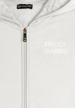 Freddy Felpa donna con zip e cappuccio con interno fantasia paisley-Donna Ginnastica|Felpe