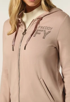 Freddy Felpa donna con zip e cappuccio bordato in velluto-Donna Ginnastica|Felpe