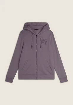 Freddy Felpa donna con zip e cappuccio bordato in velluto-Donna Ginnastica|Felpe