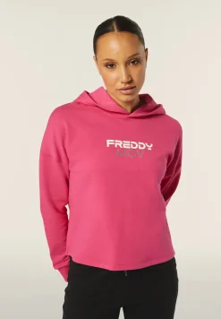 Freddy Felpa donna corta in vita con cappuccio e stampa-Donna Fitness|Felpe