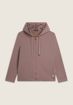 Freddy Felpa donna in viscosa tricot con zip e cappuccio animalier-Donna Felpe
