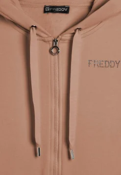 Freddy Felpa sportiva da donna cappuccio e zip con strass bicolore-Donna Ginnastica|Felpe