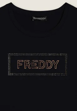 Freddy Felpa sportiva da donna con grafica frontale in strass-Donna Ginnastica|Felpe