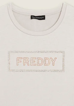 Freddy Felpa sportiva da donna con grafica frontale in strass-Donna Ginnastica|Felpe