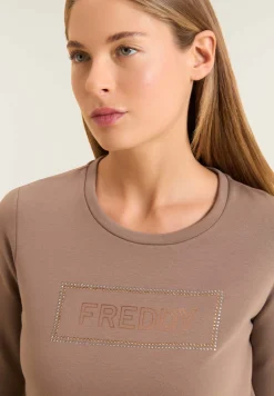 Freddy Felpa sportiva da donna con grafica frontale in strass-Donna Ginnastica|Felpe