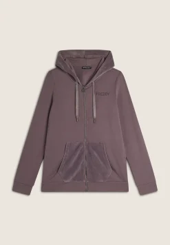 Freddy Felpa zip da donna con cappuccio e tasche in velluto-Donna Ginnastica|Felpe