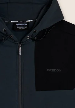 Freddy Felpa zip e cappuccio con inserti a contrasto-Uomo Felpe