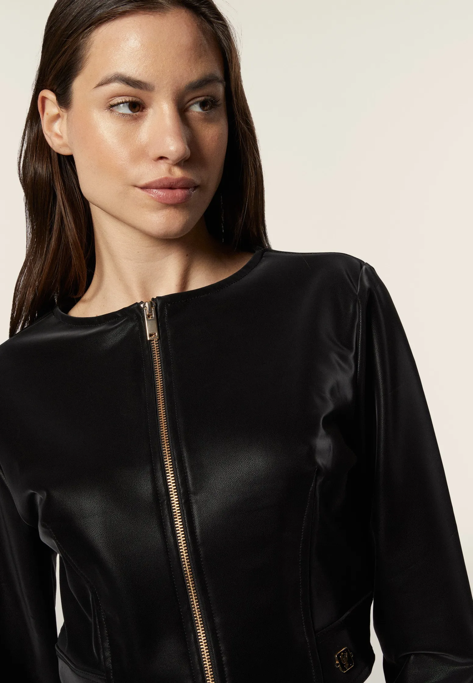 Freddy Giacca corta con zip da donna in similpelle lucida-Donna Giacche