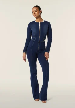 Freddy Giacca corta con zip da donna in jersey effetto denim-Donna Giacche