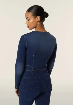 Freddy Giacca corta con zip da donna in jersey effetto denim-Donna Giacche