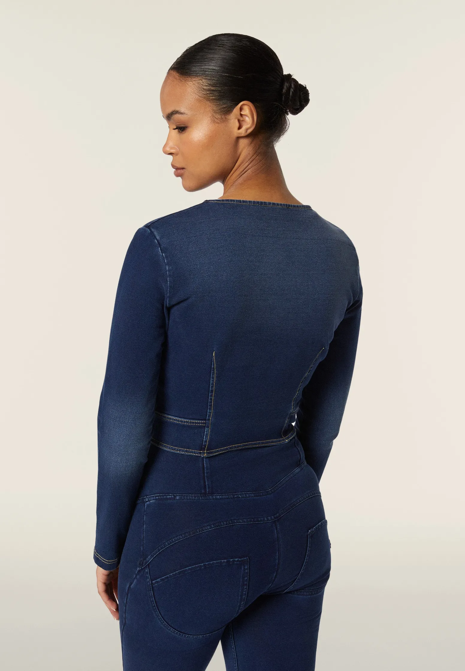 Freddy Giacca corta con zip da donna in jersey effetto denim-Donna Giacche