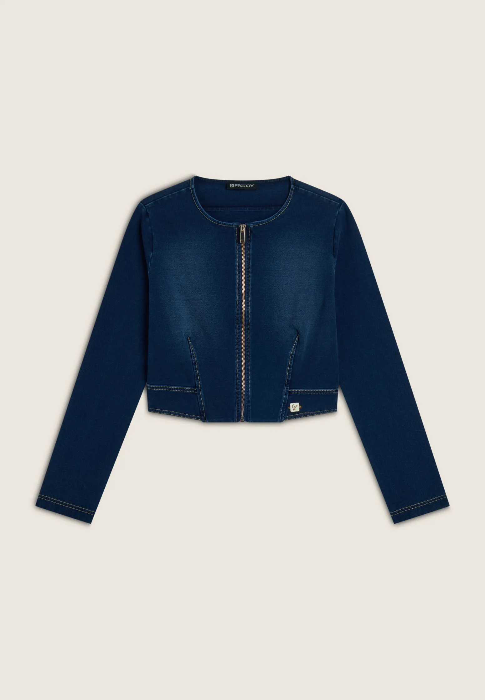 Freddy Giacca corta con zip da donna in jersey effetto denim-Donna Giacche