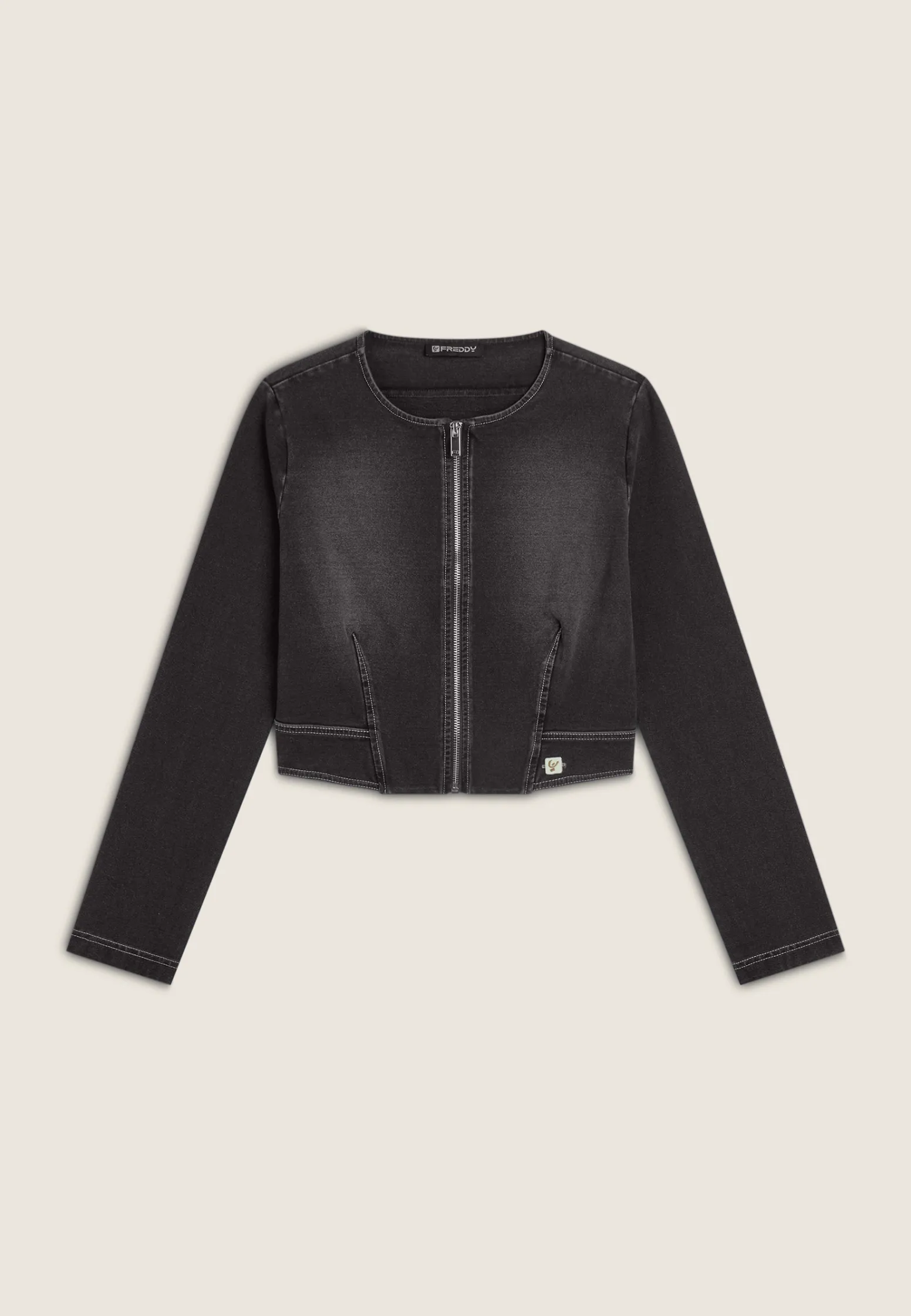 Freddy Giacca corta con zip da donna in jersey effetto denim-Donna Giacche
