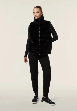 Freddy Gilet donna zip e collo alto in Pelliccia Sintetica rigata-Donna Giacche