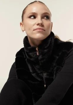 Freddy Gilet donna zip e collo alto in Pelliccia Sintetica rigata-Donna Giacche
