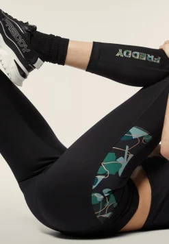 Freddy Leggings 7/8 vita alta in tessuto tecnico con banda floreale-Donna Padel|Pilates