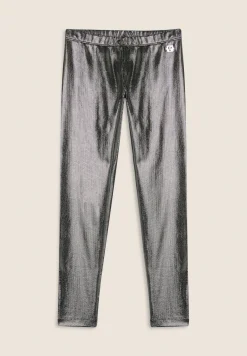 Freddy Leggings Bambina in jersey coated effetto argento- Leggings